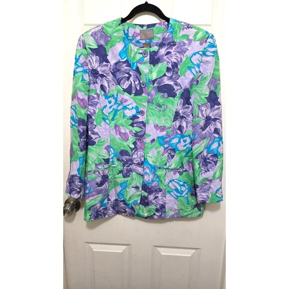 Collection Point Of View Gram core Floral Blazer Jacket Medium 100% Silk Vibrant - Picture 2 of 7